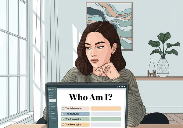 Woman thoughtfully exploring self-identity, autism quiz