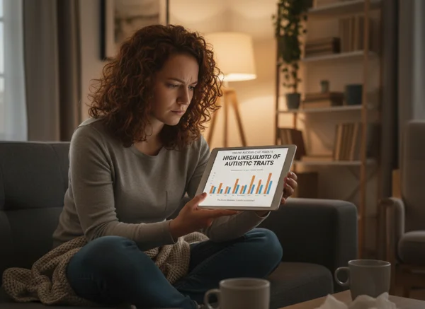 Person reflecting on online autism quiz results