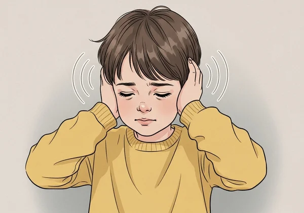 Child reacting to loud sounds, showing sensory sensitivity.