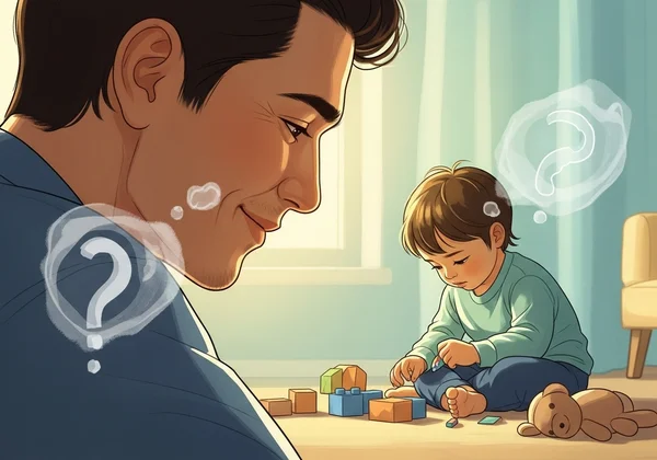 Parent contemplating child's unique traits, considering quiz.